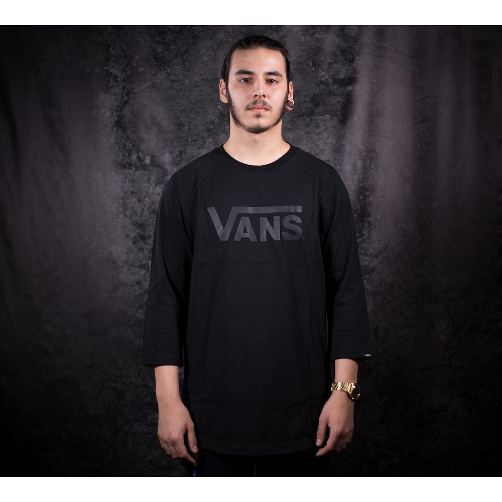 Pánske bavlnené čierne tričko Vans Classic Raglan s trištvrťovým