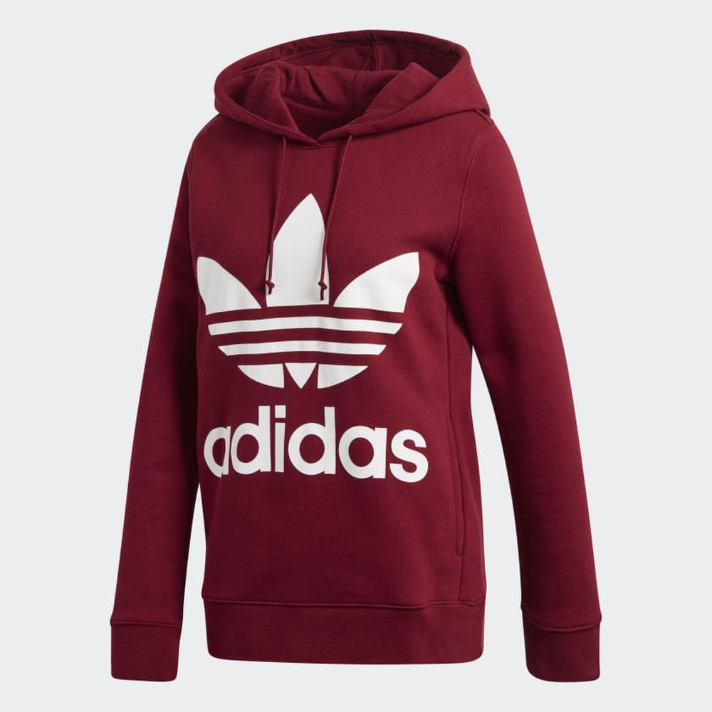 Dámska bavlnená bordová mikina adidas Trefoil Hoodie s veľkým
