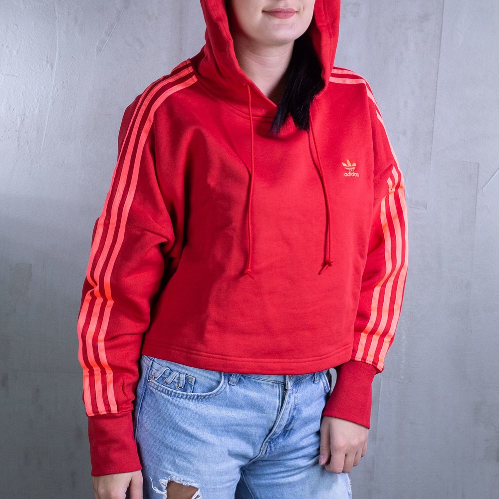 D mska bavlnen mikina adidas originals CROPPED HOOD ervenej