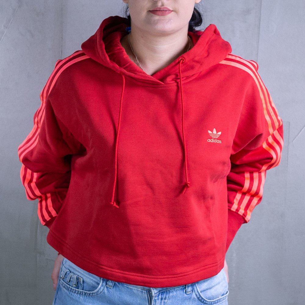 D mska bavlnen mikina adidas originals CROPPED HOOD ervenej