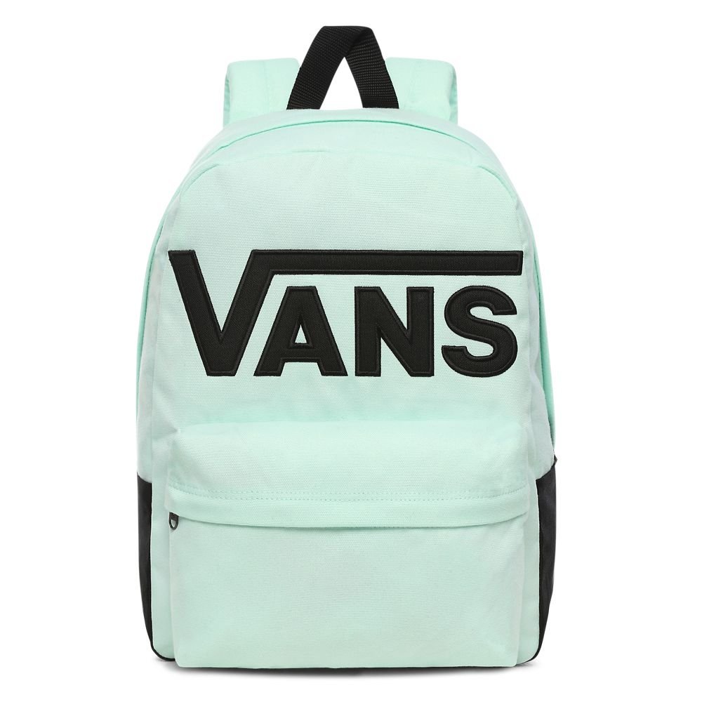 Svetlomodr kolsk batoh s ve k m iernym logom zna ky Vans na
