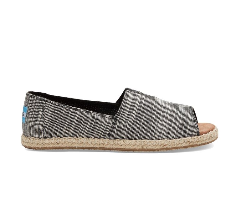 Toms Alpargata Open Toe Black Microstripe