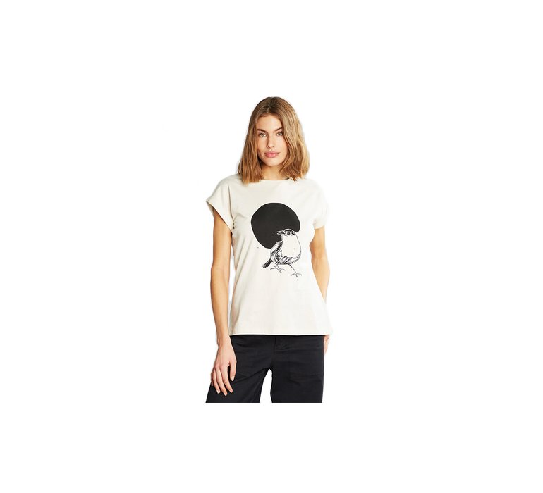 Dedicated T-shirt Visby Stina Bird Circle Oat White