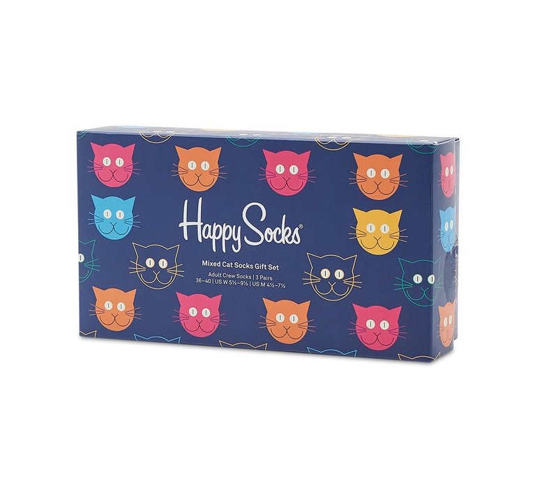 Happy Socks 3-Pack Mixed Cat Socks Gift Set